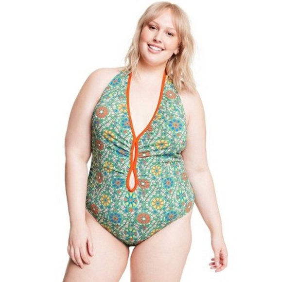 RHODE x Target Zinnia Floral Print Halter High-Leg Cheeky Swimsuit, PLUS 3X NWT - Picture 2 of 9